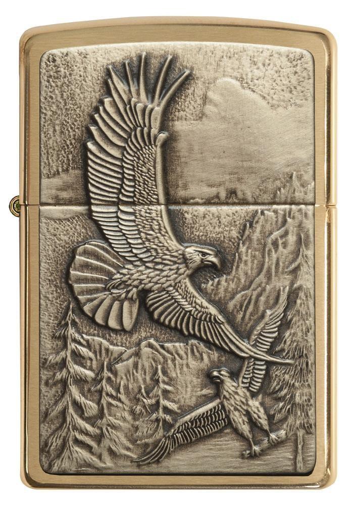 Zippo Where Eagles Dare Brushed Brass Pocket Lighter Zippo