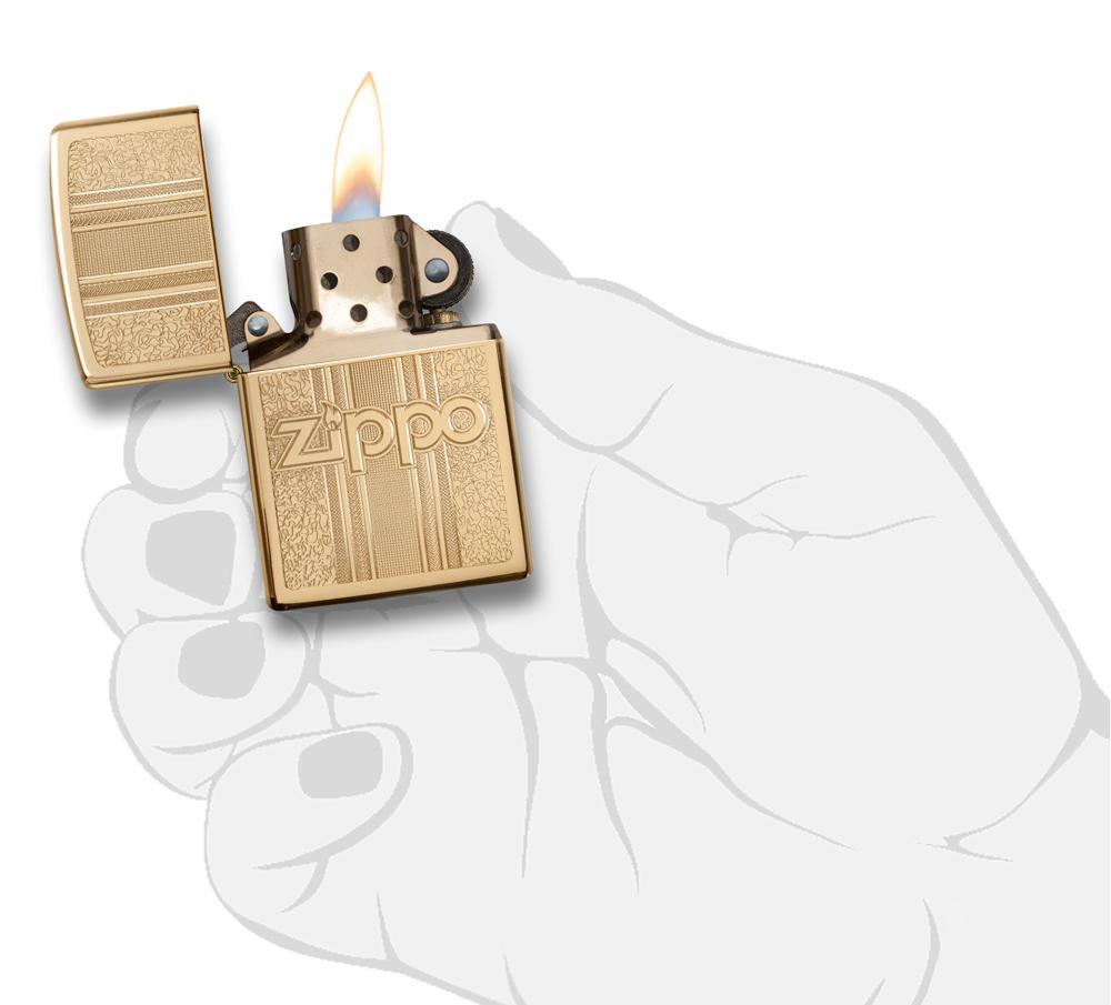 Zippo and Pattern Design High Polish Brass Pocket Lighter Zippo