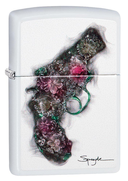 Zippo Spazuk Flower Pistol White Matte Pocket Lighter Zippo