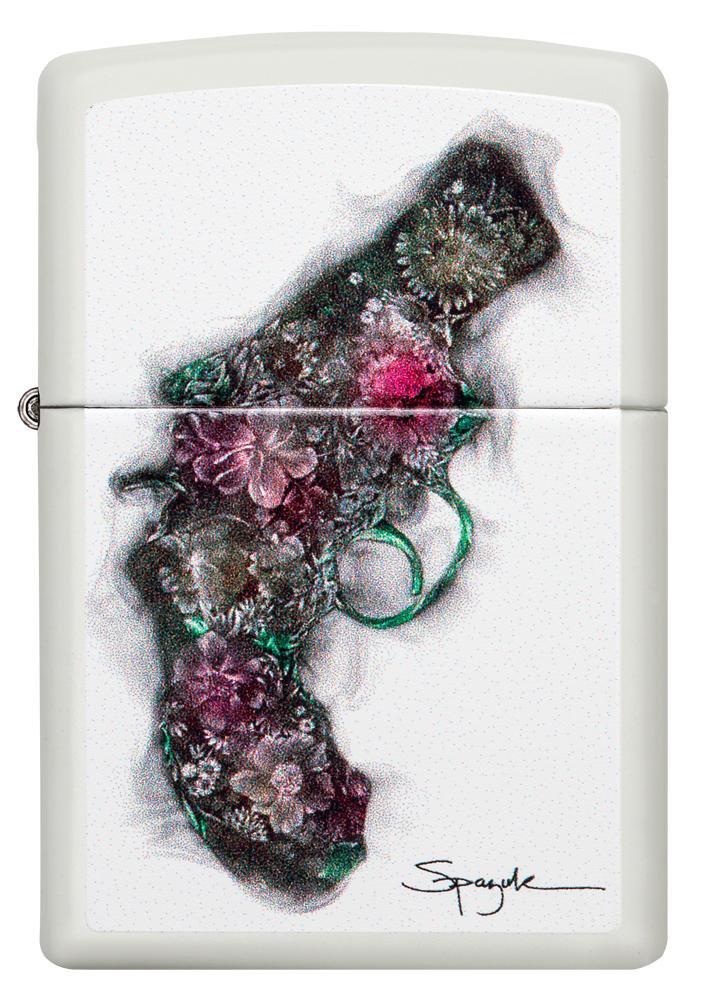 Zippo Spazuk Flower Pistol White Matte Pocket Lighter Zippo