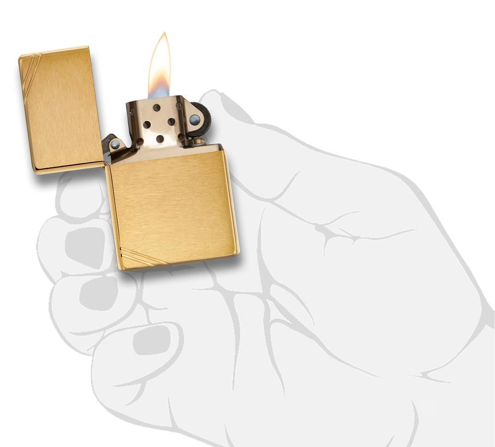 Zippo Vintage Brushed Brass with Slashes Pocket Lighter Zippo