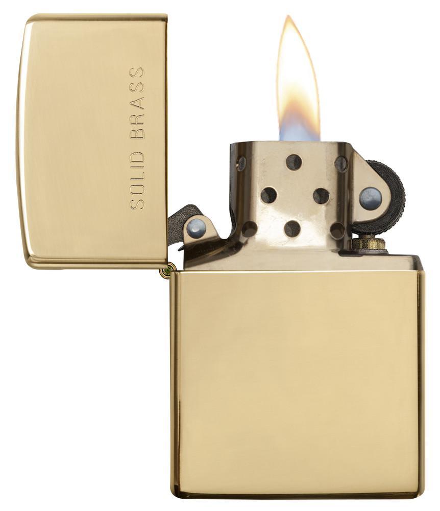 Zippo High Polish Brass with Solid Brass Engraved Pocket Lighter Zippo