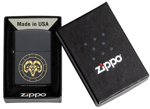 Zippo Aries Zodiac Sign Black Matte Pocket Lighter Zippo