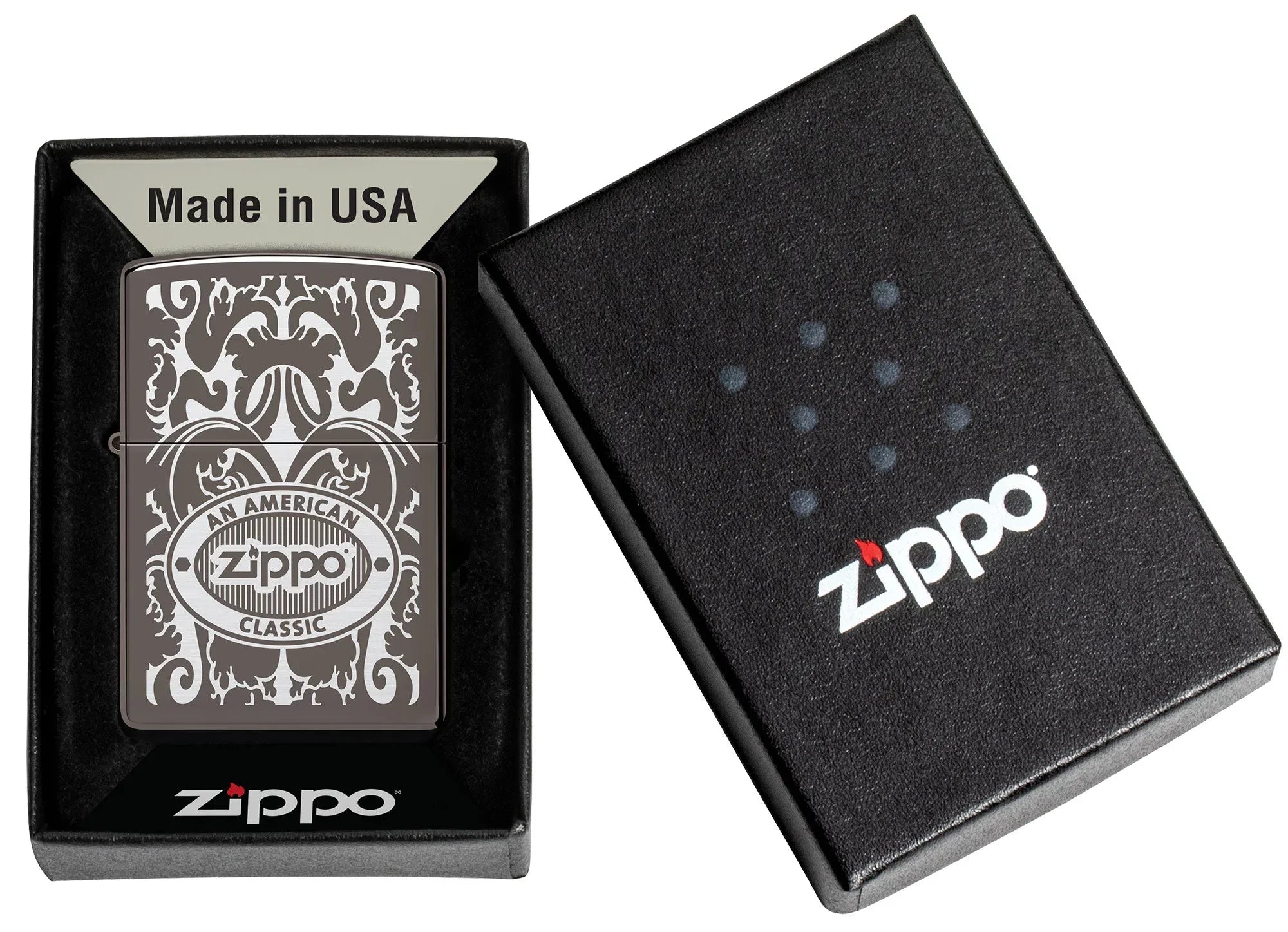 Zippo American Classic Windproof Lighter in its packaging.