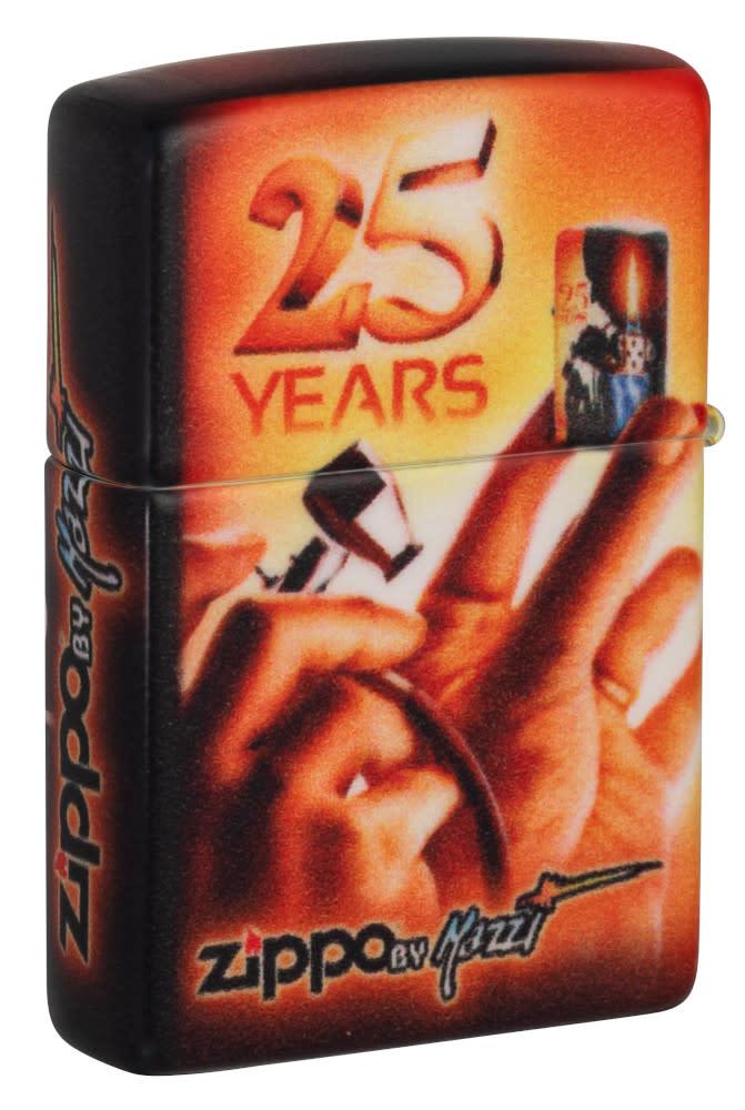 Back shot of Mazzi?« 25th Anniversary 540 Color Windproof Lighter standing at a 3/4 angle.