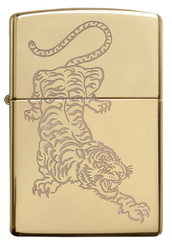 Zippo High Polish Brass Tiger Design Pocket Lighter Zippo