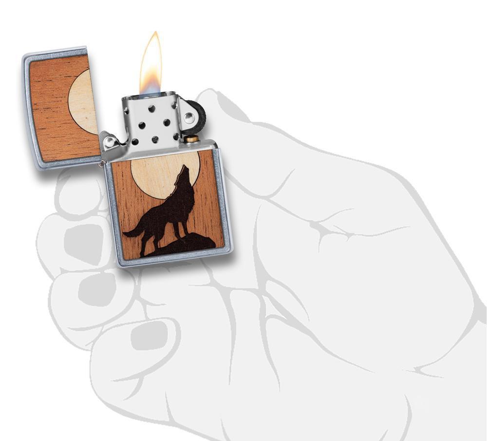 Zippo Woodchuck USA Howling Wolf Street Chrome Pocket Lighter Zippo