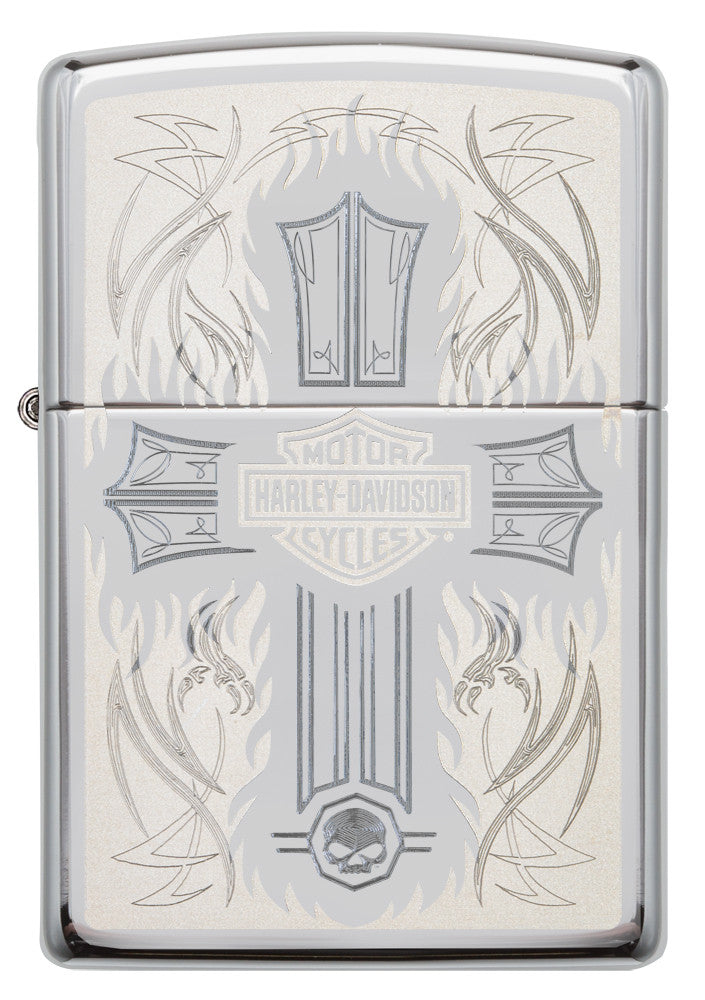 Zippo Harley-Davidson Lasered Cross High Polish Chrome Pocket Lighter Zippo