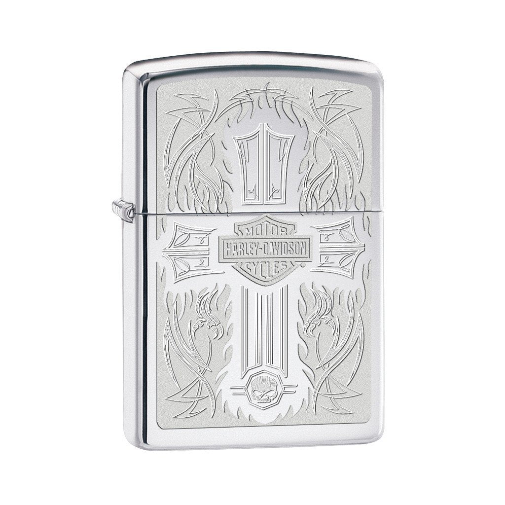 Zippo Harley-Davidson Lasered Cross High Polish Chrome Pocket Lighter Zippo
