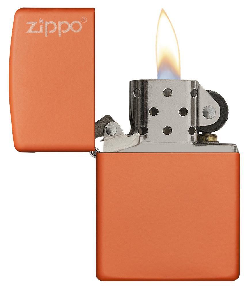 Zippo Orange Matte Logo Pocket Lighter Zippo