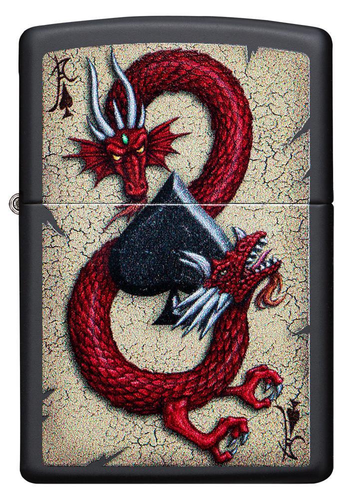 Zippo Dragon Ace Design Black Matte Pocket Lighter Zippo