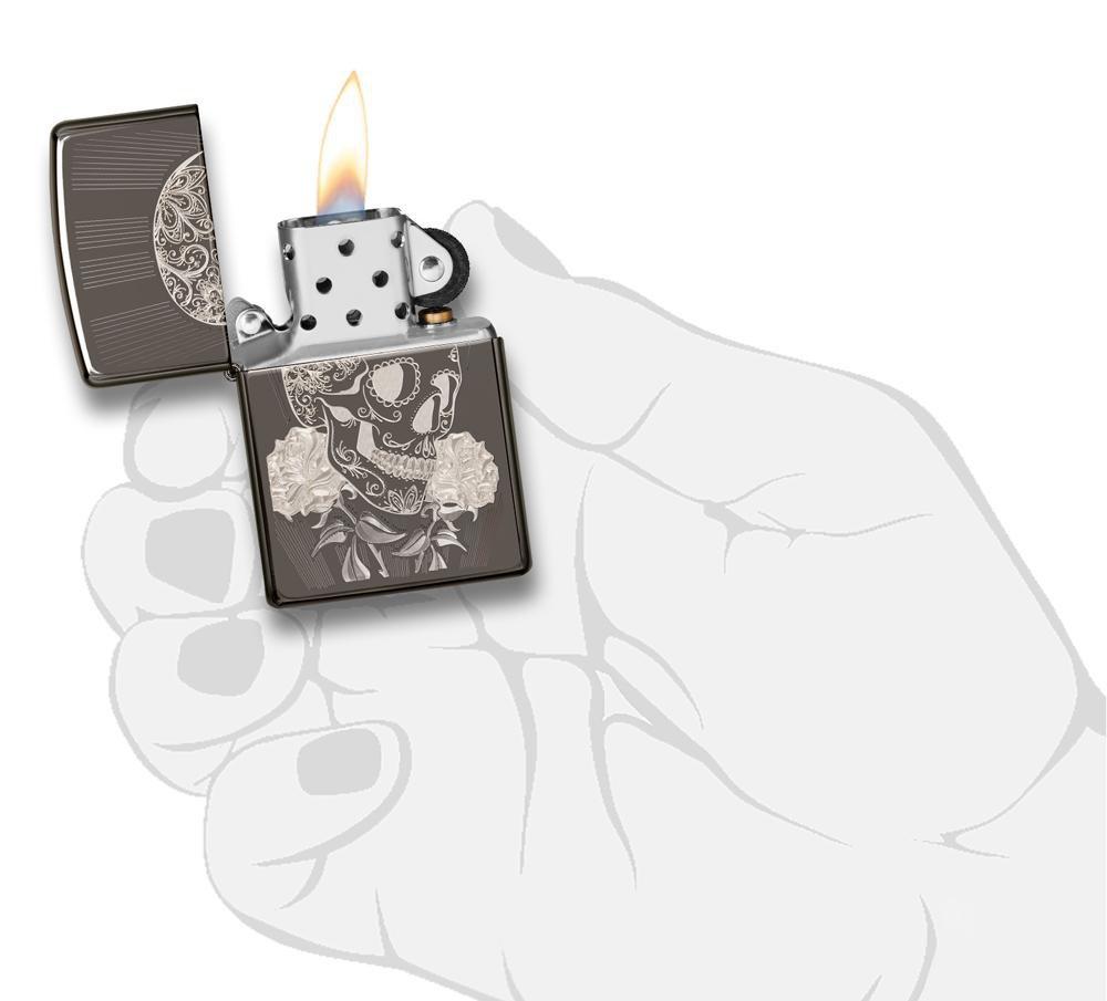 Zippo Fancy Skull Black Ice Pocket Lighter Zippo