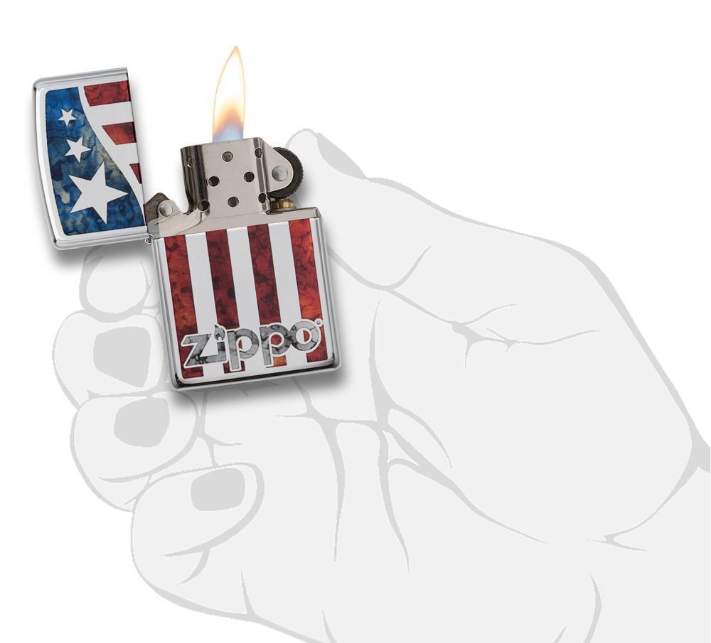 Zippo American Flag High Polish Chrome Pocket Lighter Zippo