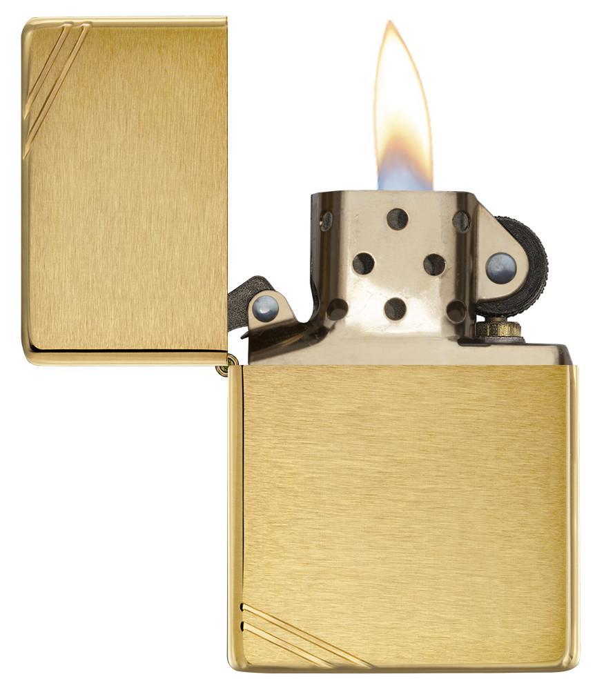 Zippo Vintage Brushed Brass with Slashes Pocket Lighter Zippo