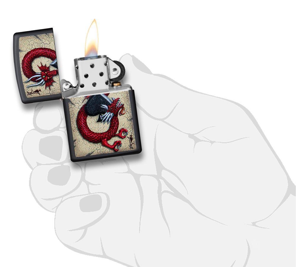 Zippo Dragon Ace Design Black Matte Pocket Lighter Zippo