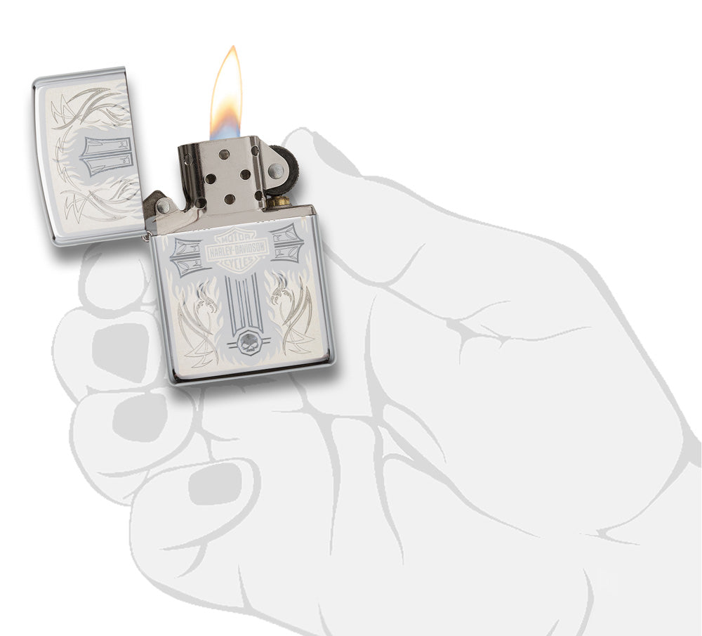 Zippo Harley-Davidson Lasered Cross High Polish Chrome Pocket Lighter Zippo