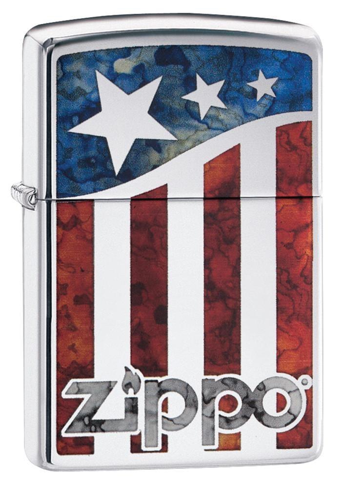 Zippo American Flag High Polish Chrome Pocket Lighter Zippo