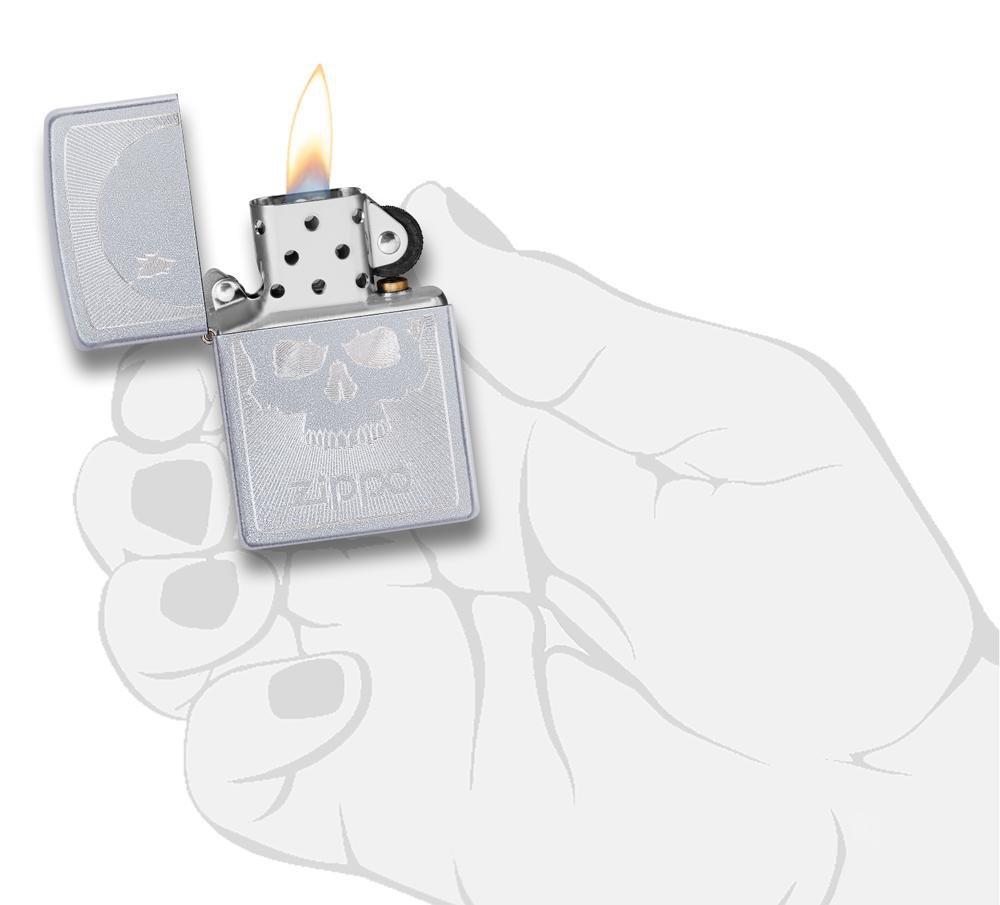 Zippo Skull with Lines Satin Chrome Pocket Lighter Zippo