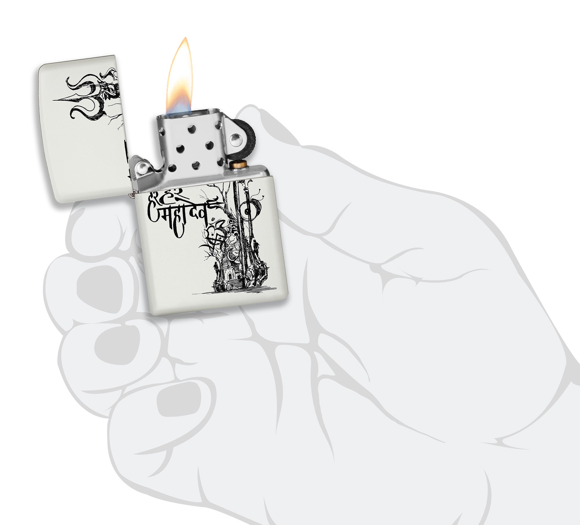 ZippoShiva's Trishul White Matte Pocket Lighter Zippo