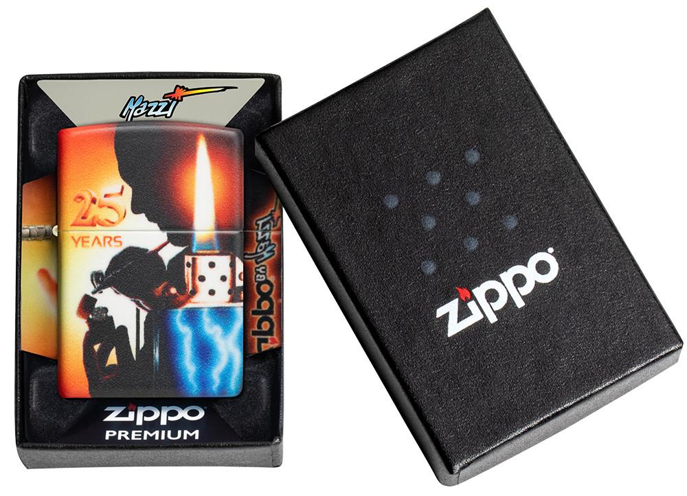 Mazzi?« 25th Anniversary 540 Color Windproof Lighter in its packaging.