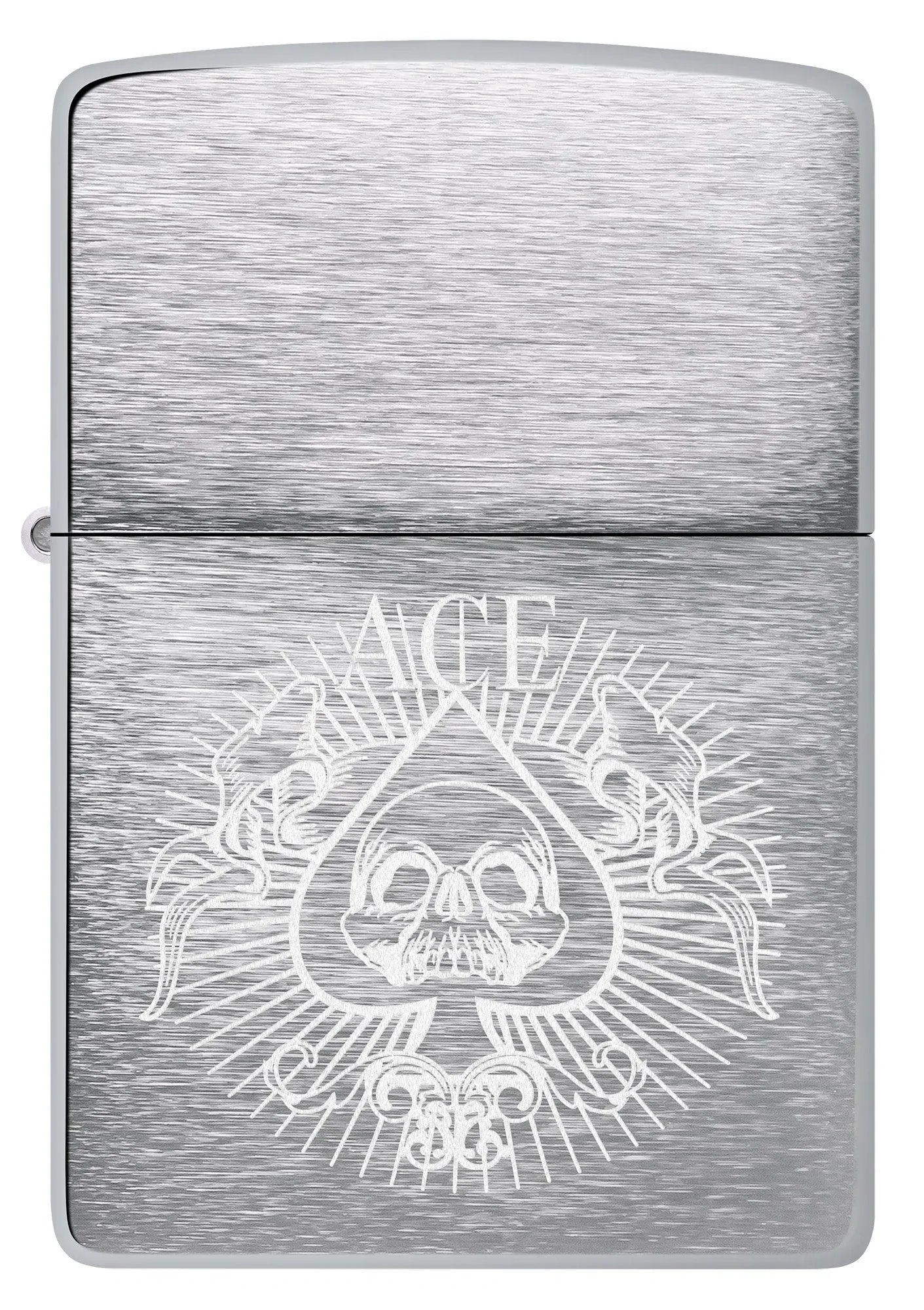 Front view of Zippo Spade Skull Design Windproof Lighter.