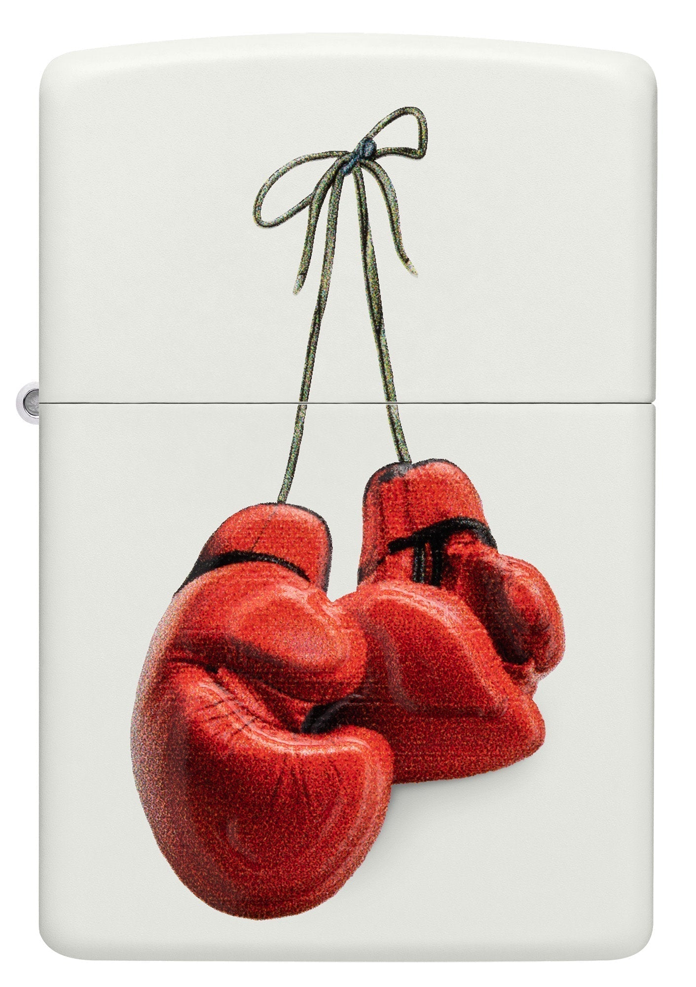 Front view of Boxing Design Texture Print White Matte Windproof Lighter.