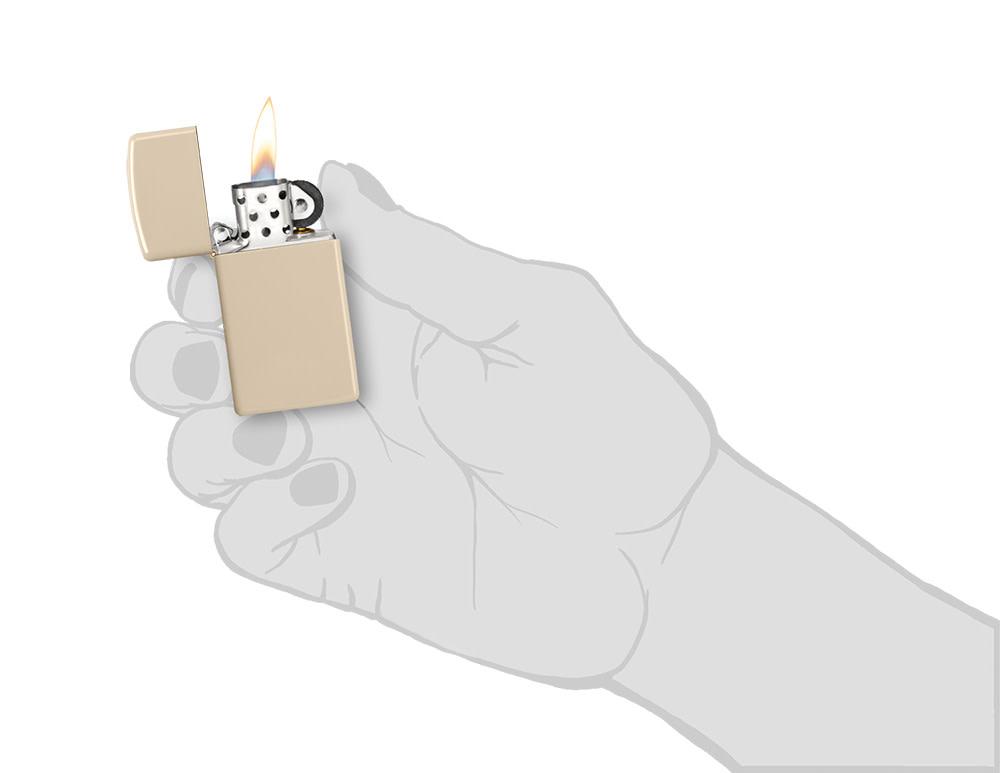 Slim?« Flat Sand Windproof Lighter lit in hand.