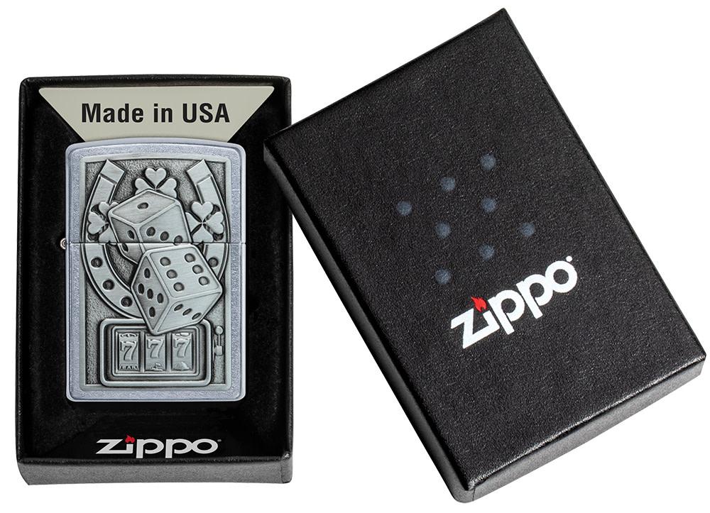 Lucky 7 Emblem Street Chrome?äó Windproof Lighter in its packaging