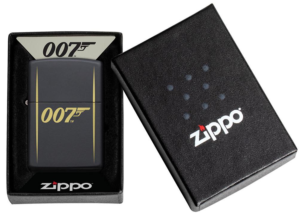 James Bond 007?äó Laser Engraved Black Matte Windproof Lighter in its packaging.